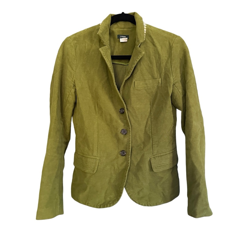 Jcrew J Crew Jacket Blazer Coat Green XS Cotton Women’s Plaid Collar